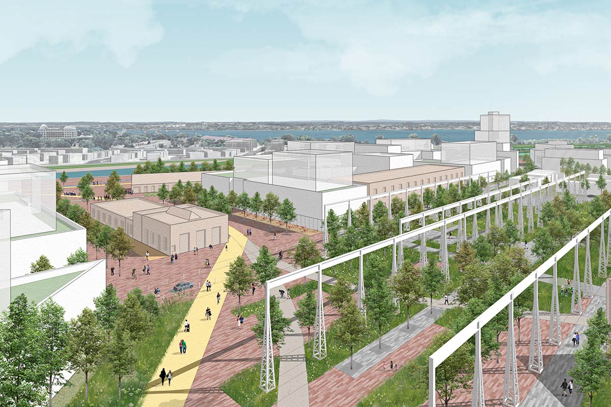 Le parc des Pont roulants et la place des Antennes animeront le futur écoquartier Lachine-Est. Crédit : Ville de Montréal