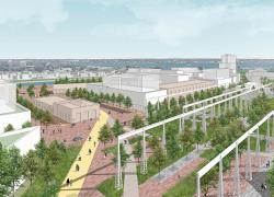 Le parc des Pont roulants et la place des Antennes animeront le futur écoquartier Lachine-Est. Crédit : Ville de Montréal