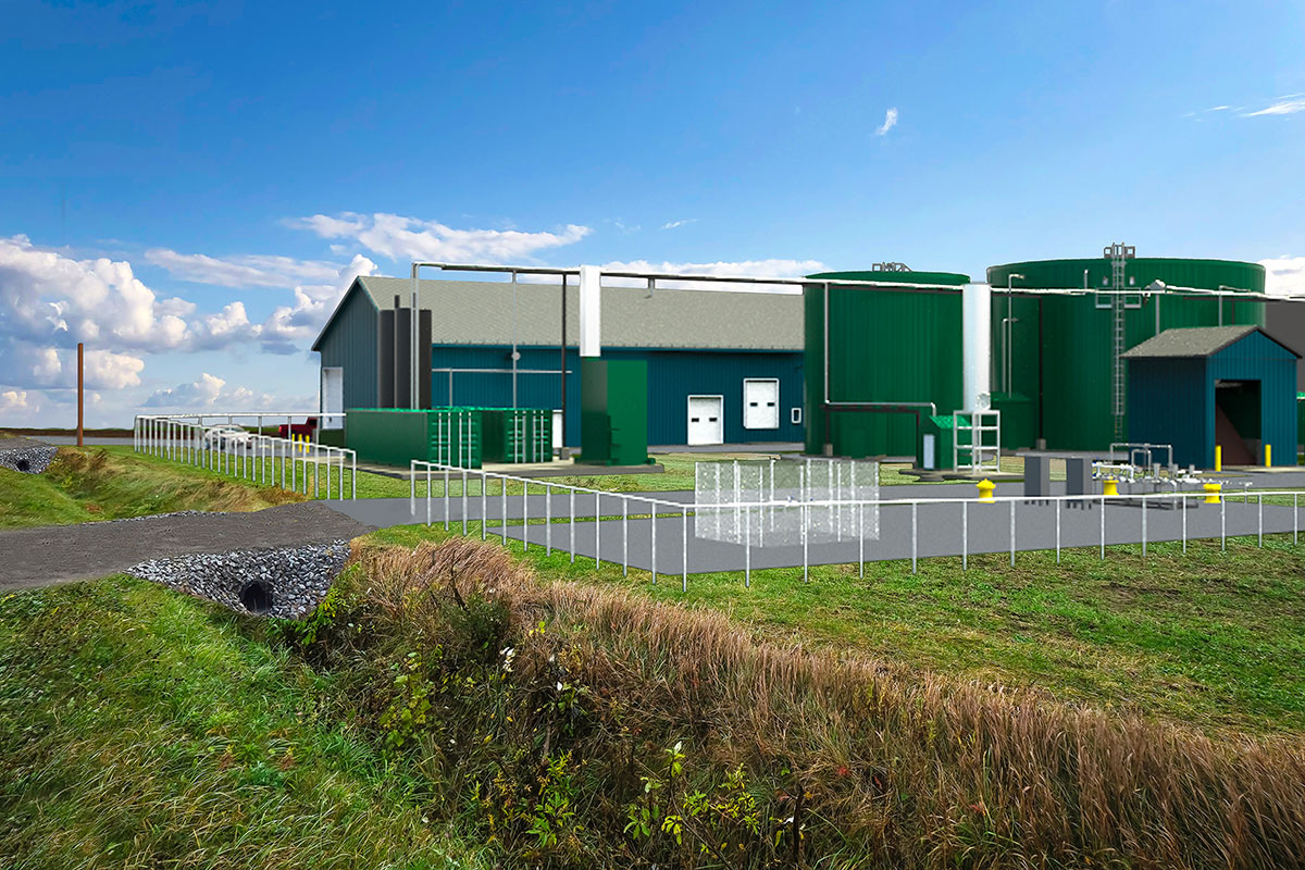 La future usine de biométhanisation de la Coop Agri-Énergie Warwick produira 2,3 millions de mètres cubes de gaz naturel renouvelable -Image : Coop Agri-Énergie Warwick
