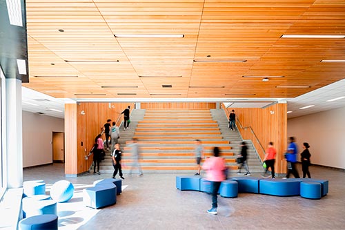 L'école Irénée-Lussier offre un environnement adapté aux besoins particuliers de sa clientèle, tout en mettant de l'avant des principes de construction durable. Photo : Bodoüm Photographie