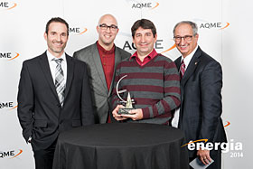Benoit Trottier (Énergère), Eric de la Sablonnière et Patrick Lepine (Ville de Blainville) et Alain Desjardins (Ville de Plessiville) - Photo de AQME