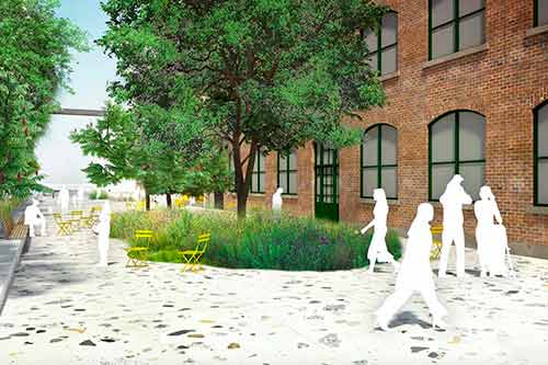 La nouvelle place publique permanente de la Fonderie Darling. Crédit : Daoust Lestage Lizotte Stecker