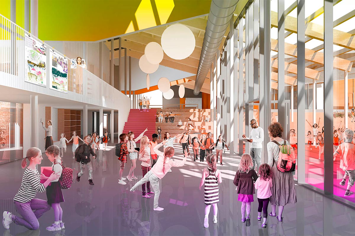 Le Lab-École Rimouski qui accueillera les élèves à la rentrée 2024. Crédit : Lapointe Magne et associés et L’ŒUF