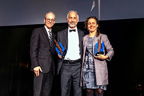 Dans l’ordre habituel : Bruno Turcotte, président de BOMA Québec; Mario Poirier et Geneviève Gauthier, cocréateurs du Défi énergie en immobilier. - Photo : BOMA Québec