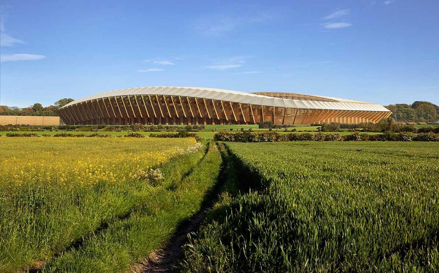 Le stade Eco Park sera construit presqu'entièrement en bois. Rendu : MIR pour  Zaha Hadid Architects