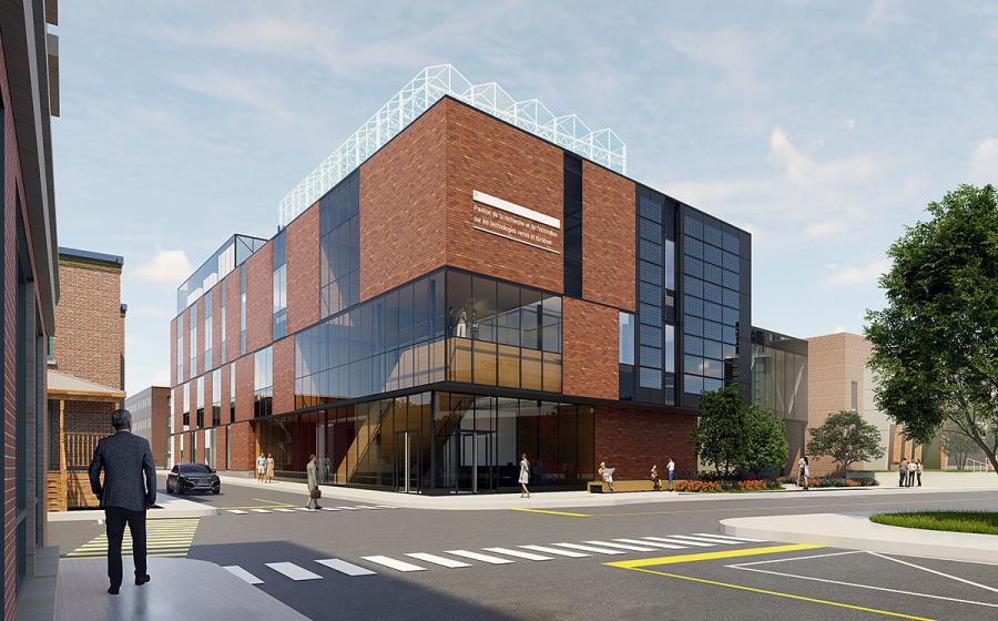 Le Pavillon Pellerin-Marmen de l’UQTR : un laboratoire de durabilité. Crédit : NFOE