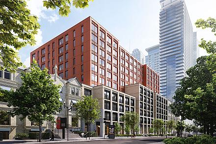 4POINT3 Appartements, qui est en cours de construction, offrira à terme 251 unités de logement destinées aux étudiants, au centre-ville de Montréal. Crédit : PMA Architectes