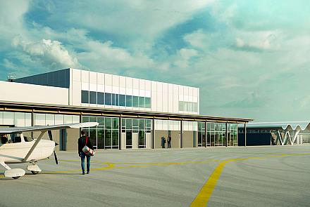 Le nouveau bâtiment écoresponsable de l'aérogare de Trois-Rivières visera la certification LEED. Crédit : Patriarche 
