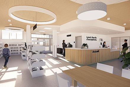 Les travaux en cours permettront à la fois de remettre à neuf le bâtiment, situé sur le boulevard Samson dans le quartier Chomedey, et d’améliorer son efficacité énergétique. Crédit: Bergeron Bouthillier Architectes