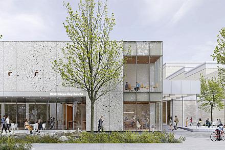 Lancé en septembre 2025, le concours vise l’agrandissement et le réaménagement de la bibliothèque Guy-Sanche dans une perspective de développement durable. Crédit: Pelletier de Fontenay et NEUF architect(e)s 