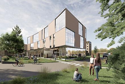 Le bâtiment, qui a pour objectif une certification LEED, ouvrira ses portes à l’automne 2028. Crédit: NEUF architect(e)s et NFOE
