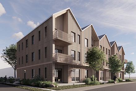 Dévoilée en juin, la Coopérative Village Chelsea est un projet de coopérative de propriétaires visant la certification LEED Habitations v4.1 Or. Crédit : La Coopérative Village Chelsea