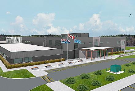 Une certification LEED argent est visée pour le nouveau bâtiment en construction à la base militaire de Bagotville. Image : avec la permission du ministère de la Défense nationale 