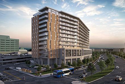 L’Idola, immeuble locatif à usage mixte qui sera érigé sur le site du centre commercial Laurier Québec, à Sainte-Foy, à Québec, a pour objectif la certification LEED Or ainsi que celle en matière d'accessibilité de la Fondation Rick Hansen. Crédit : Douville Moffet et Associés