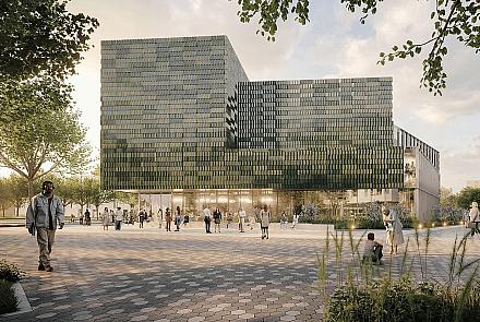 Actuellement située dans le Quartier des spectacles, la Maison Théâtre déménagera dans une nouvelle construction visant la certification BCZ dans le secteur Angus, dans l’arrondissement de Rosemont–La Petite-Patrie. Crédit: Provencher_Roy