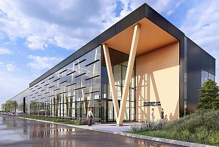 ROSEFELLOW. a amorcé la réalisation d'un pôle industriel durable d'une valeur de près de 200 millions de dollars. Situé en bordure de l'autoroute 13, à Laval, le projet vise l'obtention des certifications LEED Or et BCZ. Crédit: ROSEFELLOW.
