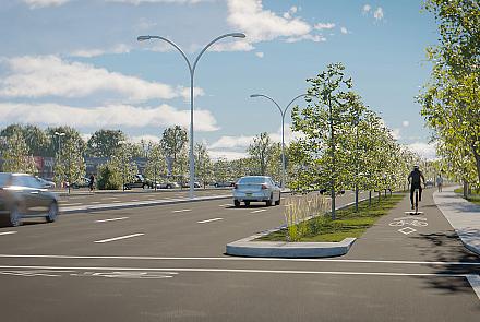 Les travaux pour verdir cet axe urbain situé à Laval se réaliseront de mai 2025 jusqu’en 2026. Crédit : Alex L.B – Art 2D/3D