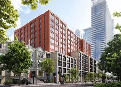 4POINT3 Appartements, qui est en cours de construction, offrira à terme 251 unités de logement destinées aux étudiants, au centre-ville de Montréal. Crédit : PMA Architectes