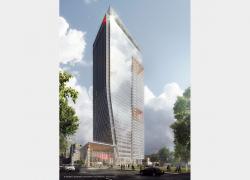 Epsylon Concept verra à la fabrication et à l’installation des quelque 6 600 modules de murs-rideaux qui habilleront la nouvelle tour de la Banque Nationale. Image : Menkès Shooner Dagenais LeTourneux Architectes