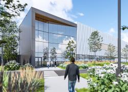 Situé à Montréal-Est, le campus industriel 40NetZero certifie un deuxième bâtiment, poursuivant ainsi sa lancée vers la carboneutralité. Crédit : GKC Architecture et Design 