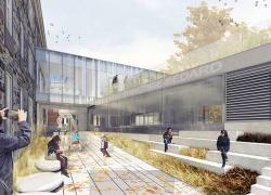 Le design du projet d’agrandissement et de réaménagement de la bibliothèque Françoise-Bédard est signé Groupe A / Annexe U et LGT. Image : Groupe A / Annexe U et LGT