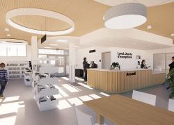 Les travaux en cours permettront à la fois de remettre à neuf le bâtiment, situé sur le boulevard Samson dans le quartier Chomedey, et d’améliorer son efficacité énergétique. Crédit: Bergeron Bouthillier Architectes
