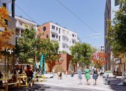 À terme, ce projet à usage mixte, situé dans l’arrondissement de Mercier–Hochelaga-Maisonneuve, offrira plus de 900 unités d’habitation. Crédit : Laurier Verdaguer