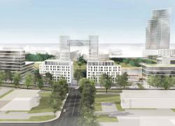 Le projet du Carré Laval se traduira par la création d’un milieu de vie mixte logeant à l’enseigne de la carboneutralité. Image : Ville de Laval