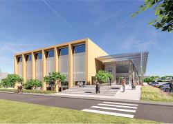 Le futur Centre sportif et communautaire, qui sera situé sur l'avenue Roosevelt, intégrera des stratégies liées aux certifications WELL, LEED et BCZ, sans viser l’obtention d’une certification en particulier. Crédit : Ville de Mont-Royal