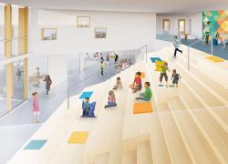 Vue des gradins du Lab-École de Gatineau. Image : DMA architectes
