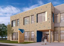L’école primaire L’Orée-des-Bois devrait ouvrir ses portes à Sainte-Marcelline-de-Kildare en janvier 2026. Image : Leclerc architectes + Massicotte Maloney architectes