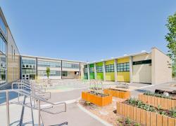 Les travaux d'agrandissement de l'école Saint-Albert-le-Grand ont également permis de verdir les espaces extérieurs.  Photo : Dominique Viau, BODOÜM Photographie