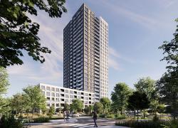 Situé à l’Île-des-Sœurs, le milieu de vie, certifié LEED AQ Or, accueille actuellement 1 700 unités d’habitation. Crédits : Lemay Michaud et Groupe Jean-Pierre Bart