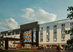 Visant une certification LEED, l’hôtel double enseigne sera construit à l’intersection des routes 112 et 139, à Granby. Crédit : Groupe Robin