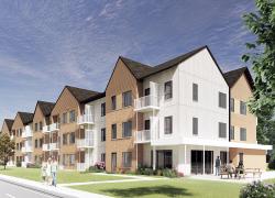 Le chantier de ce projet de multilogements en bois, situé à Baie-Comeau, a débuté en juillet. Crédit : STGM Architecture