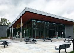 La nouvelle aire de service écoresponsable du Point-du-Jour, à Lavaltrie. Crédit : Ministère des Transports.