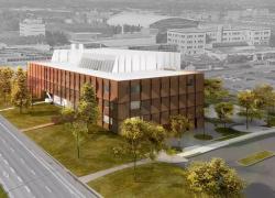 Conçu dans une perspective durable, le nouveau pavillon de l'Institut nordique visera une certification LEED.  Visuel : Groupe Nord-Cité Saucier + Perrotte / GLCRM Architectes