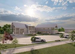 Un nouveau projet commercial durable, La Gare, sera construit à Eastman. Crédit : Habitation KYO