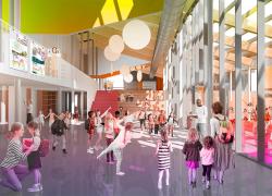 Le Lab-École Rimouski qui accueillera les élèves à la rentrée 2024. Crédit : Lapointe Magne et associés et L’ŒUF
