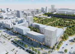 Porté par le Groupe Angus, le premier complexe résidentiel de l’écoquartier, qui se trouvera dans le centre-ville de Laval, offrira un peu plus de 1 000 unités d’habitation abordables. Crédit : Groupe Angus