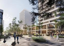 À terme, ce sont 7 000 unités résidentielles et un parc linéaire qui seront construits sur un vaste site dans l’est de Montréal. Crédit : Groupe MACH