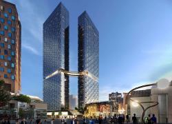 L’ensemble Maestria réunira des tours d’habitation de 57 et 61 étages ainsi qu’un basilaire commercial - Image : Devimco Immobilier