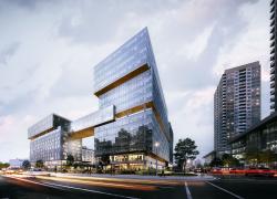 Le complexe à usage mixte Espace Montmorency, grand projet en voie de réalisation à Laval. Photo : Montoni