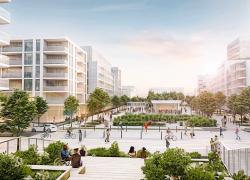 L'écoquartier Namur-Hippodrome fait partie des sites montréalais qui pourraient être alimentés par un réseau thermique urbain. Crédit : Ville de Montréal