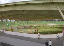 Le polydôme de Varennes sera pourvu d’une structure et d’une toiture en bois. Image : Ville de Varennes
