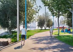 En avril dernier, la Ville a dévoilé sa vision d’aménagement pour transformer son cœur riverain en un milieu de vie résilient et multifonctionnel.  Crédit : Ville de Beauharnois