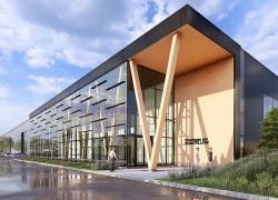 ROSEFELLOW. a amorcé la réalisation d'un pôle industriel durable d'une valeur de près de 200 millions de dollars. Situé en bordure de l'autoroute 13, à Laval, le projet vise l'obtention des certifications LEED Or et BCZ. Crédit: ROSEFELLOW.