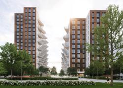 Les premières unités du bâtiment, qui verra le jour sur le boulevard Lucille-Teasdale, seront livrées en 2028. Crédit : Provencher_Roy