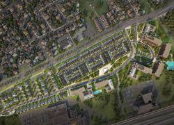 À terme, le projet prévoit la construction de plus de 1 000 unités d’habitation sur le boulevard Brunswick, à proximité de la future station Fairview-Pointe-Claire du REM. Crédit : Prével et TGTA