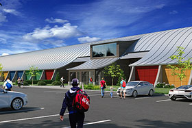 Les terrains de tennis n’auront jamais été aussi verts grâce à la construction prochaine d’un centre de tennis intérieur multifonctionnel à Pointe-aux-Trembles, qui intégrera plusieurs mesures écologiques. - Photo : Emery Architecte / Jacques Desrochers / Tennis Québec